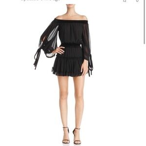 MISA Monique Off the Shoulder Dress Womens Small Black Split Sleeve Velvet Mini
